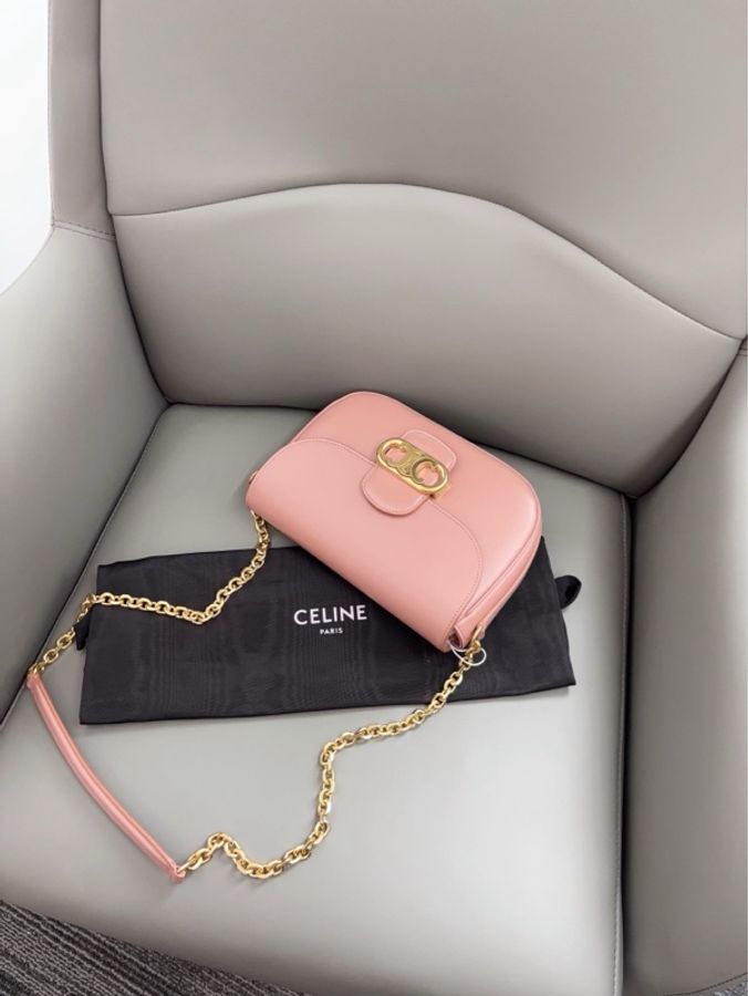 ✨Celine|Mallon Triomphe粉色 凱旋門豬鼻子鏈條郵差包 中號|98新-7