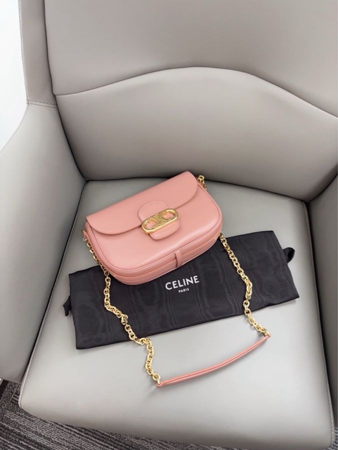 ✨Celine|Mallon Triomphe粉色 凱旋門豬鼻子鏈條郵差包 中號|98新-8