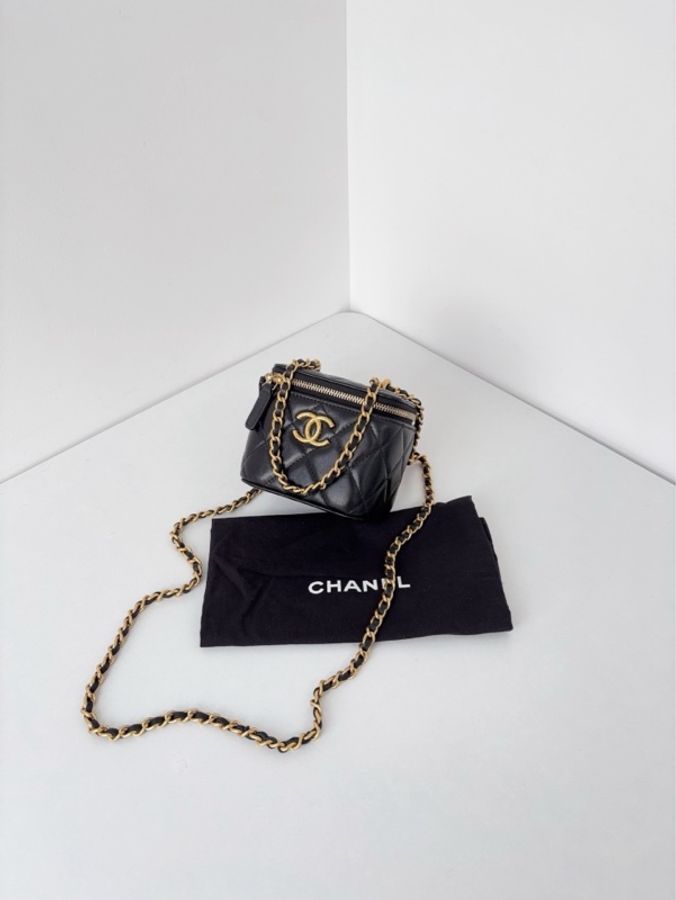 💎Chanel香奈兒|黑金麥穗大雙C方盒子|雙鏈條mini化妝盒|98新芯片款-2