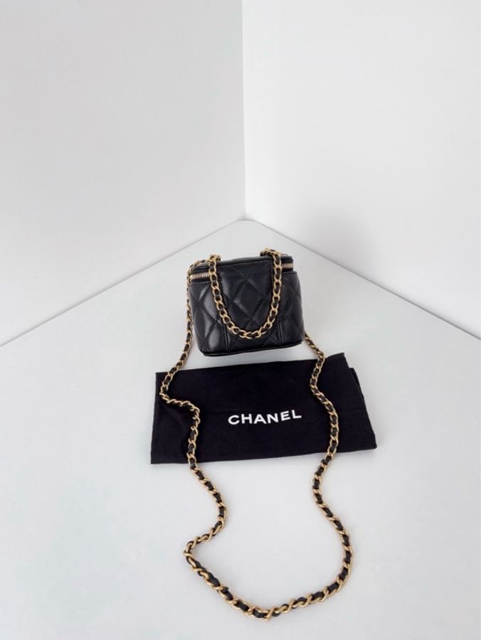 💎Chanel香奈兒|黑金麥穗大雙C方盒子|雙鏈條mini化妝盒|98新芯片款-3