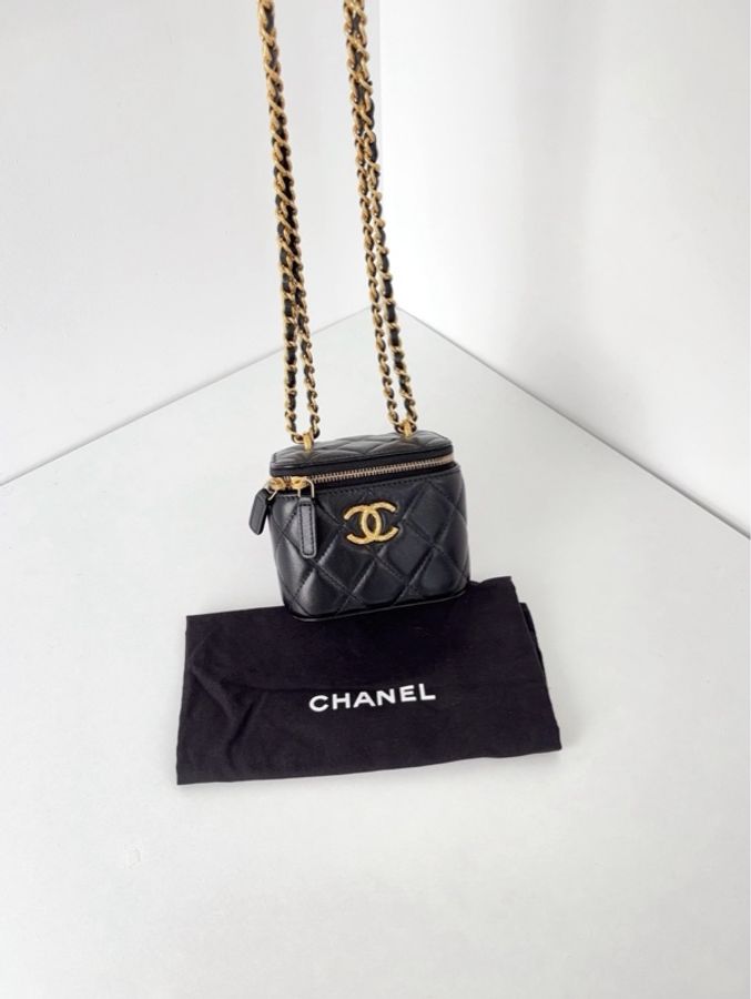💎Chanel香奈兒|黑金麥穗大雙C方盒子|雙鏈條mini化妝盒|98新芯片款-4