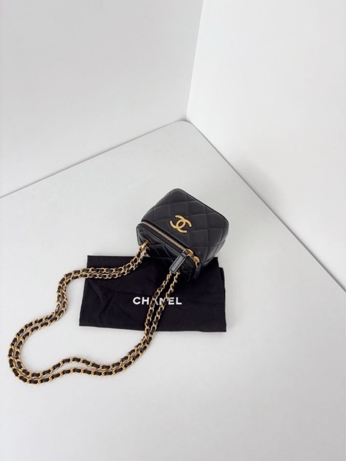 💎Chanel香奈兒|黑金麥穗大雙C方盒子|雙鏈條mini化妝盒|98新芯片款-5