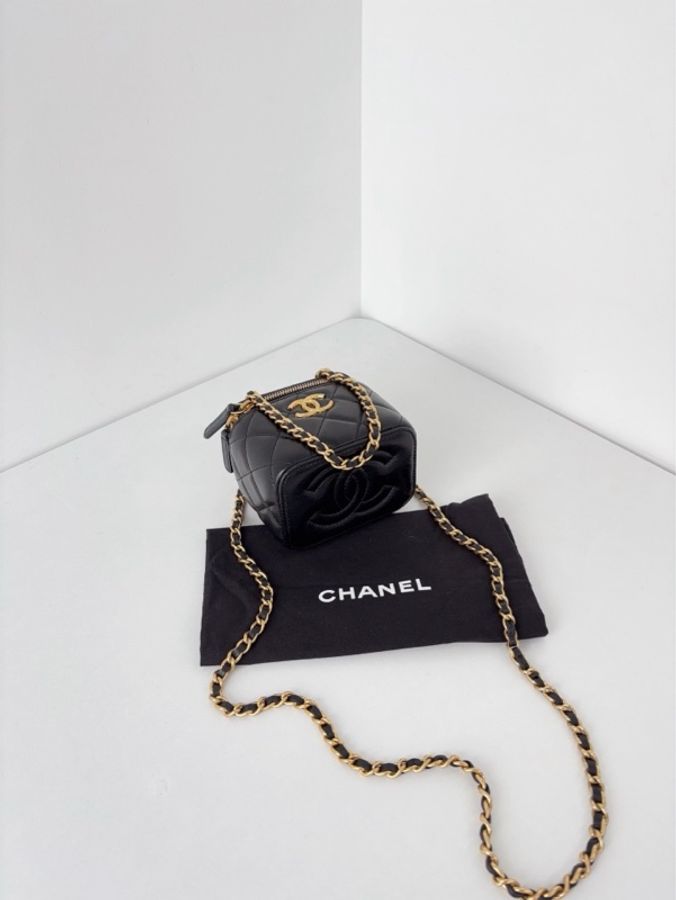 💎Chanel香奈兒|黑金麥穗大雙C方盒子|雙鏈條mini化妝盒|98新芯片款-6