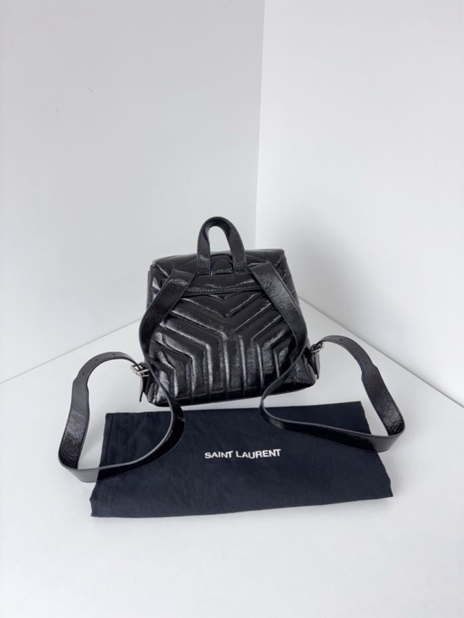 ✨YSL|黑銀油蠟皮loulou泡芙V紋雙肩包|99新-3