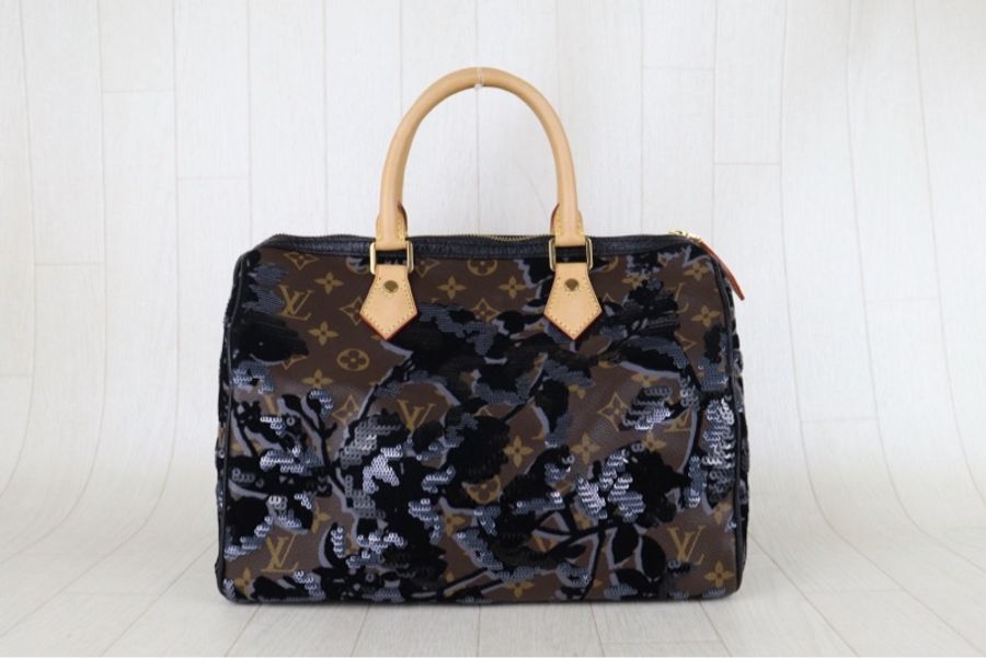 「JL精品代購」98新 LV Fleur De Jals2010秀款植絨亮片刺繡speedy30手提包-2