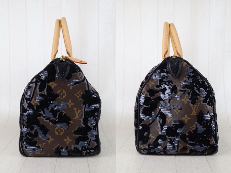 「JL精品代購」98新 LV Fleur De Jals2010秀款植絨亮片刺繡speedy30手提包-4