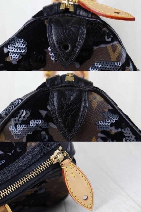 「JL精品代購」98新 LV Fleur De Jals2010秀款植絨亮片刺繡speedy30手提包-9