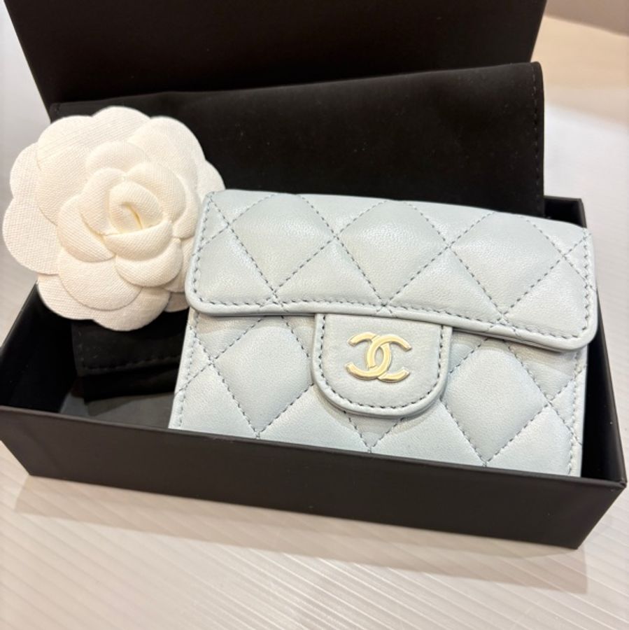 近新 Chanel 新款 藍灰色 三折式短夾(晶片款)-17