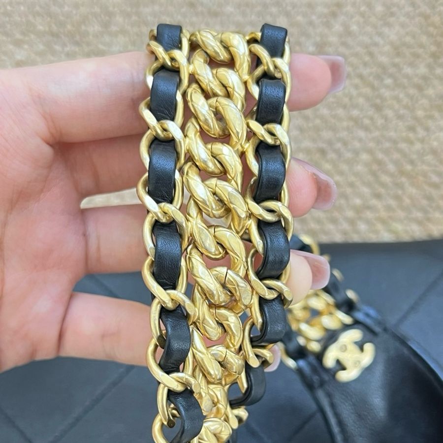 Chanel香奈兒25P黑色嬉皮hobo包 經典菱格紋設計,鏈條肩帶單肩包腋下包-9