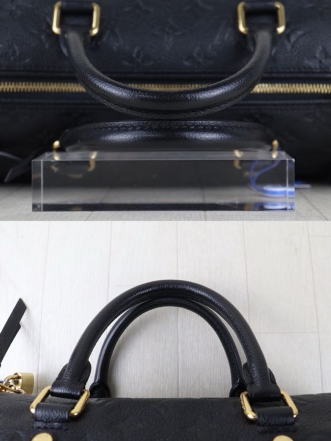 「JL精品代購」98新 LV黑金牛皮老花壓紋speedy35肩帶款-8