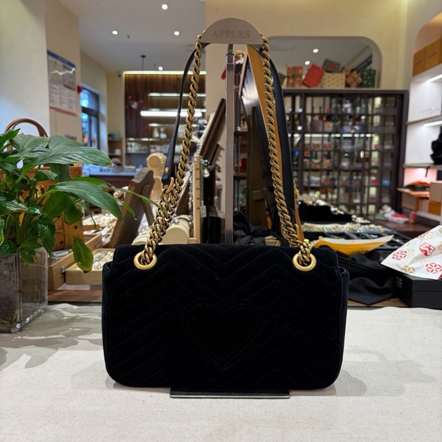 古馳/Gucci gucci 馬蒙26 黑金絲絨 鏈條包-1
