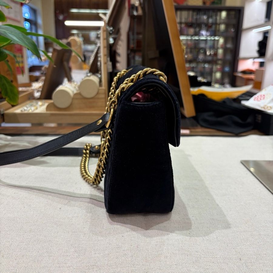 古馳/Gucci gucci 馬蒙26 黑金絲絨 鏈條包-2