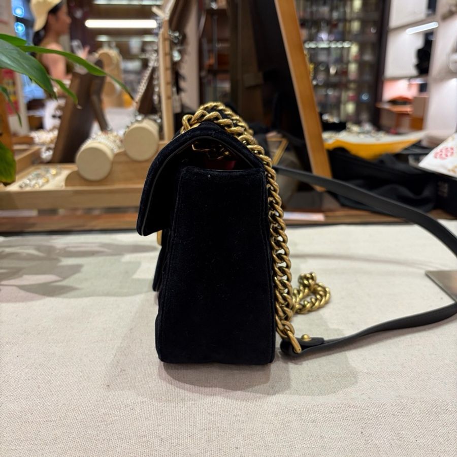 古馳/Gucci gucci 馬蒙26 黑金絲絨 鏈條包-3