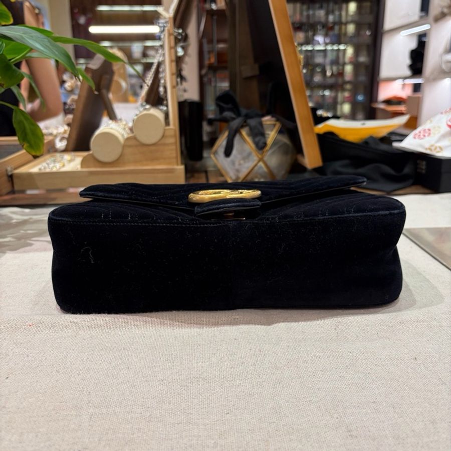 古馳/Gucci gucci 馬蒙26 黑金絲絨 鏈條包-4