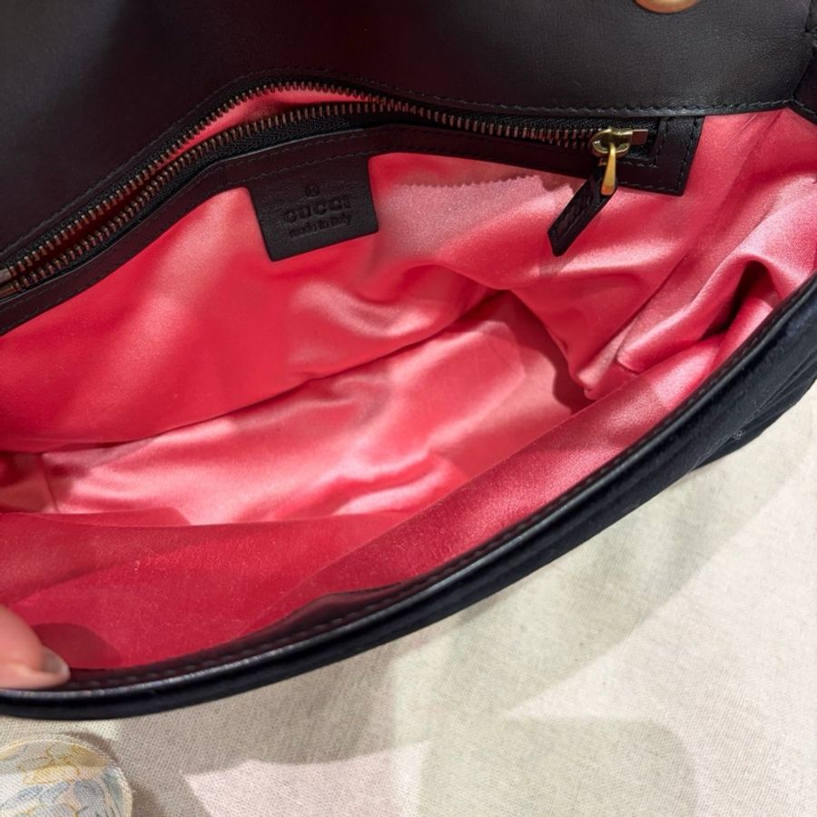 古馳/Gucci gucci 馬蒙26 黑金絲絨 鏈條包-5