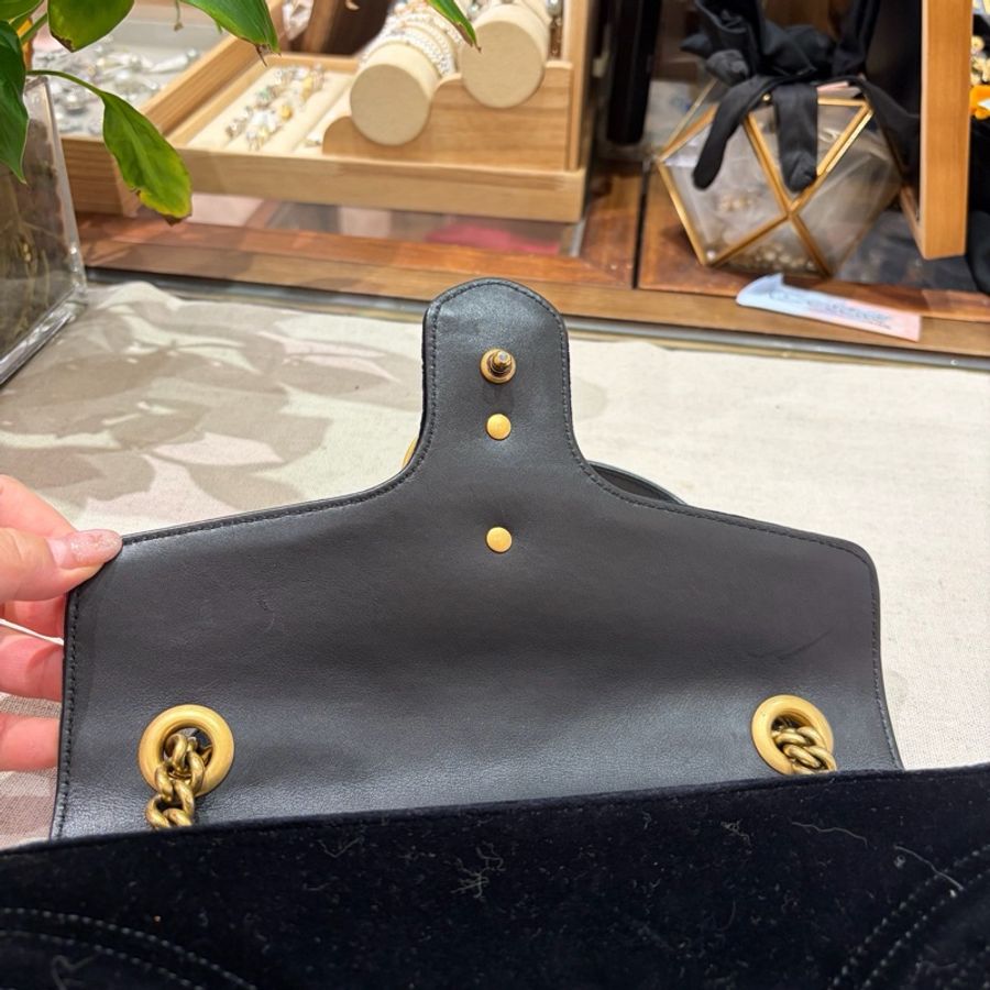 古馳/Gucci gucci 馬蒙26 黑金絲絨 鏈條包-7