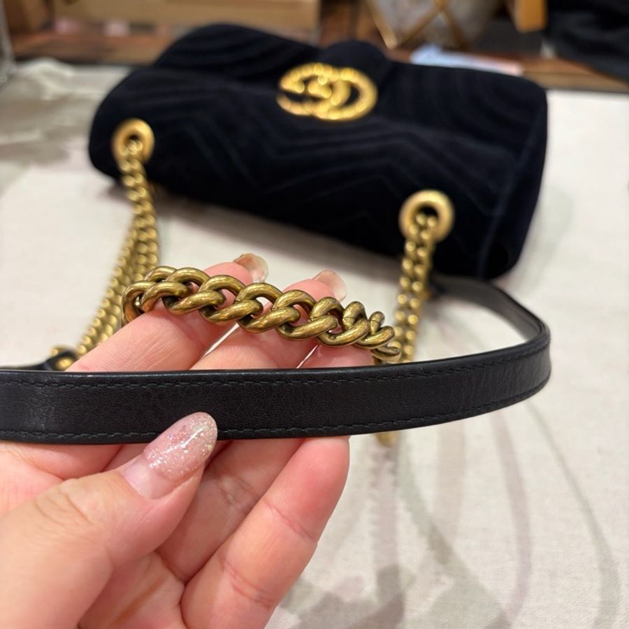 古馳/Gucci gucci 馬蒙26 黑金絲絨 鏈條包-8