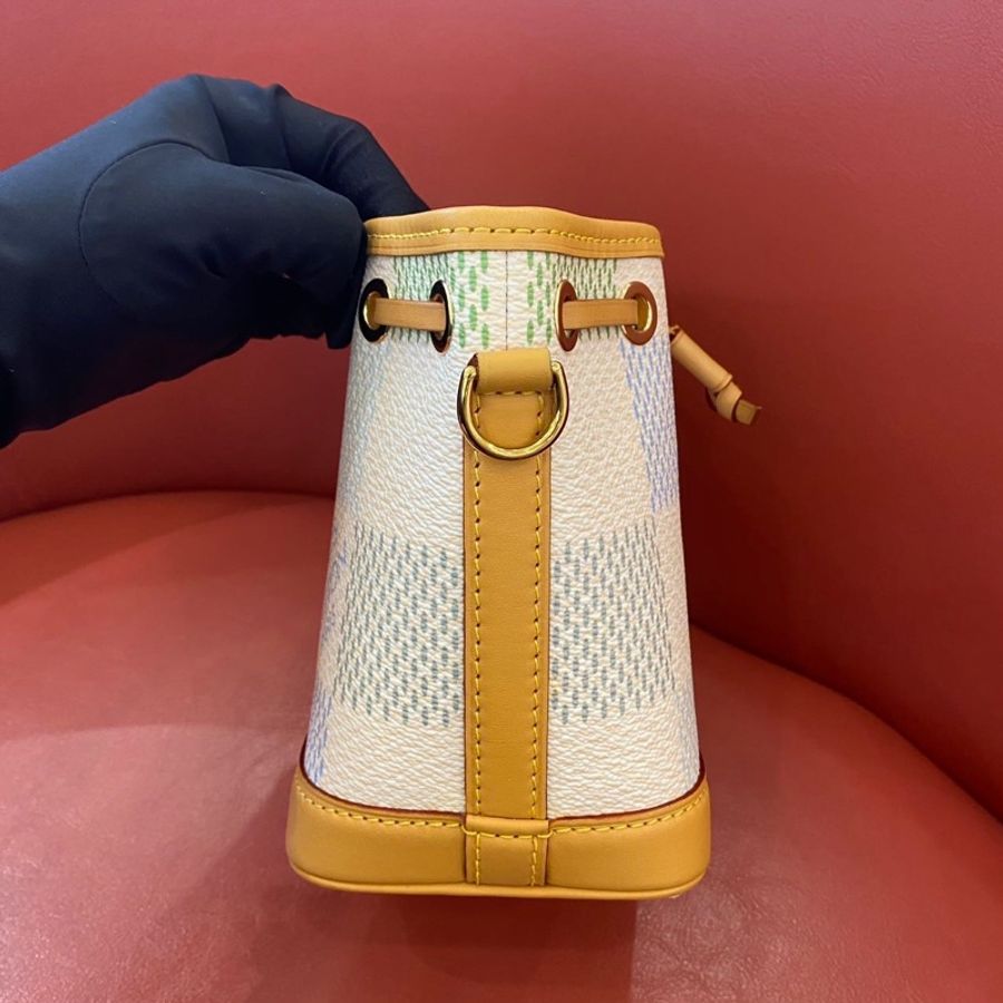 路易威登/Louis Vuitton Nano Noé 糖果色棋盤格Damier 塗層帆布 手柄小水桶手提包斜挎包 金扣-3