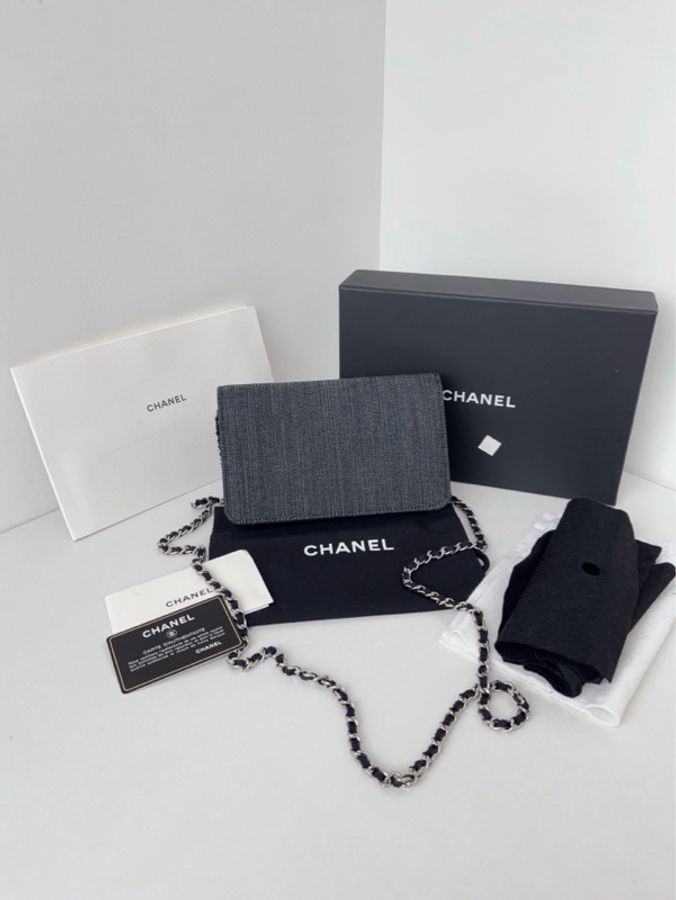 💎Chanel香奈兒|深藍牛仔刺繡字母logo翻蓋Woc鏈條包 發財包|99新 絕版21開 保卡✅-2