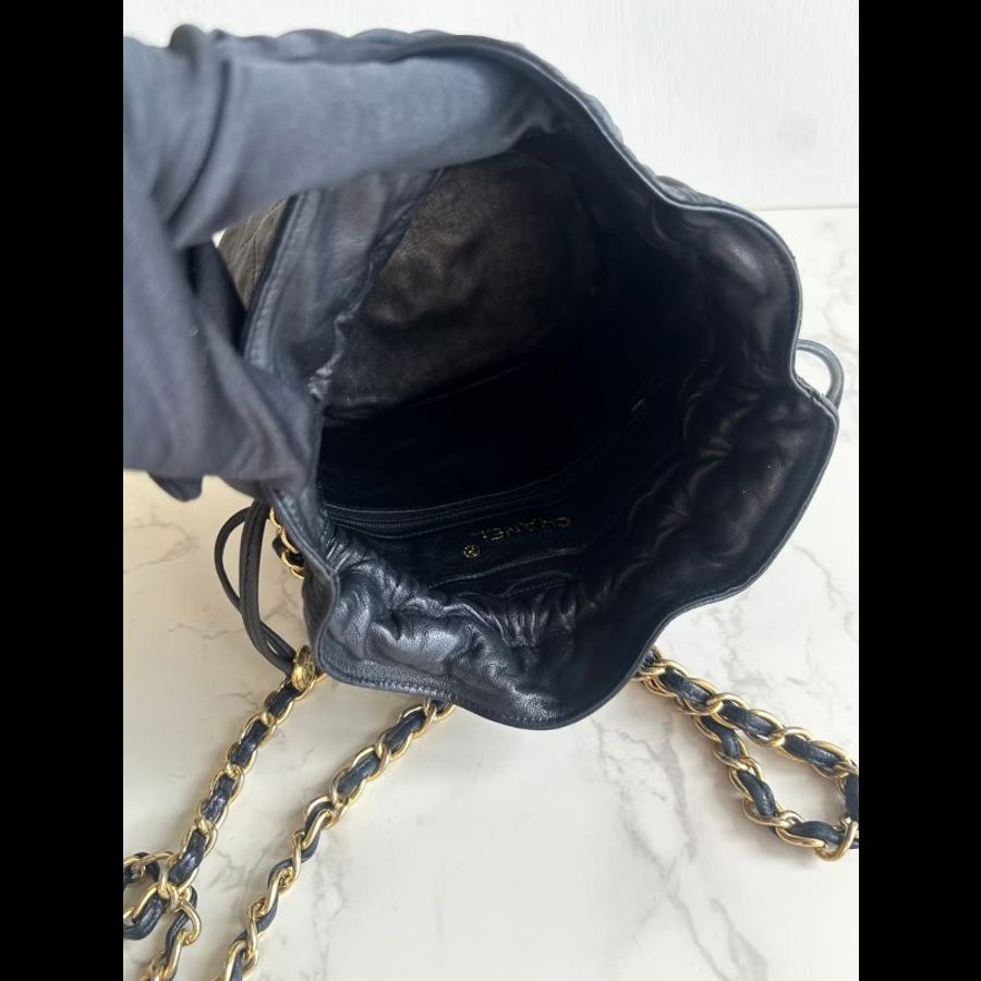 【LA LUNE】絕版中古包 Chanel黑金色鏈子水桶包 側背包 單肩包 斜背包 二手包-1
