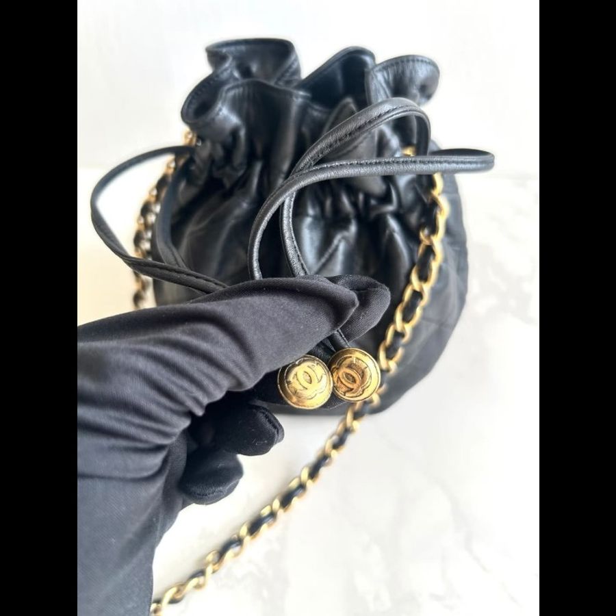 【LA LUNE】絕版中古包 Chanel黑金色鏈子水桶包 側背包 單肩包 斜背包 二手包-2
