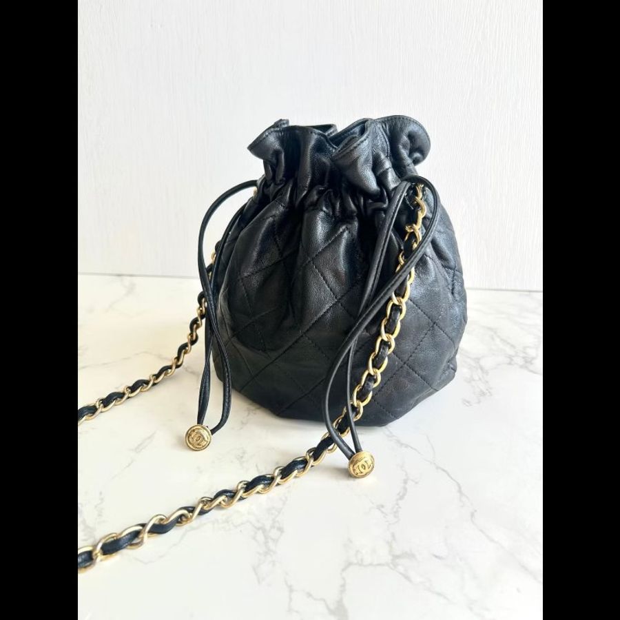 【LA LUNE】絕版中古包 Chanel黑金色鏈子水桶包 側背包 單肩包 斜背包 二手包-3