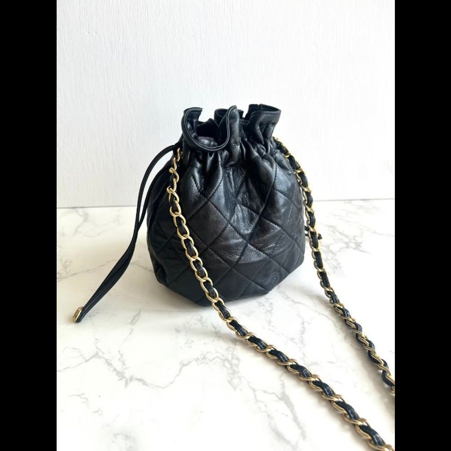 【LA LUNE】絕版中古包 Chanel黑金色鏈子水桶包 側背包 單肩包 斜背包 二手包-5