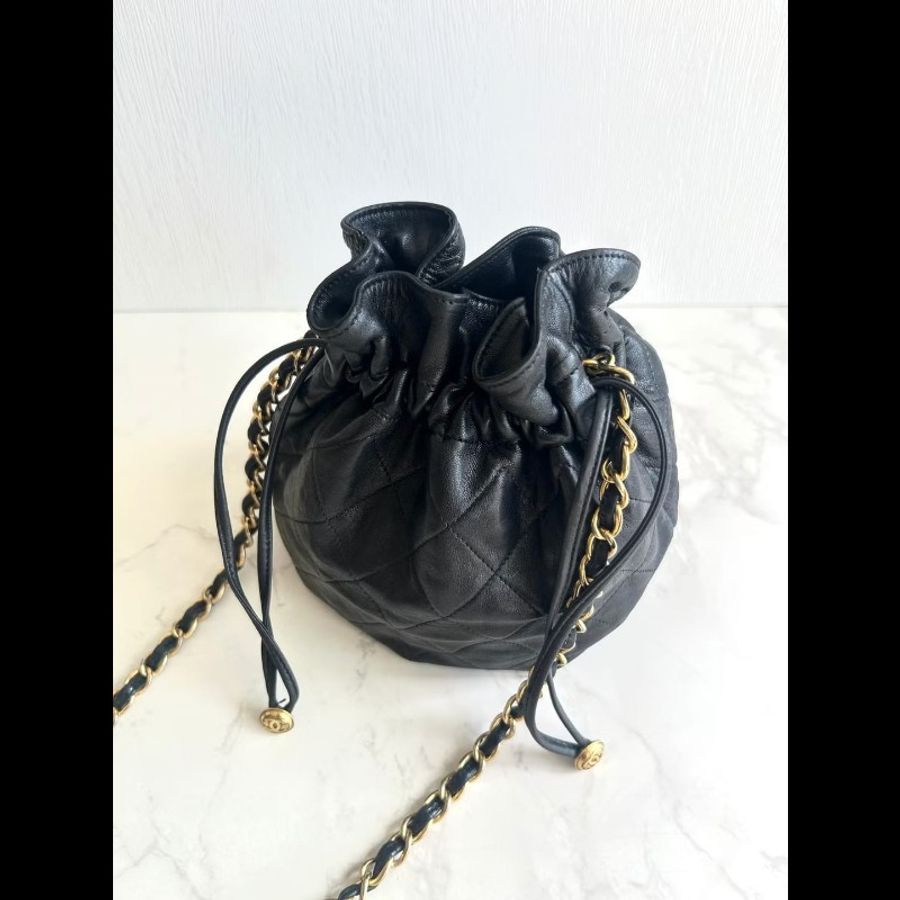 【LA LUNE】絕版中古包 Chanel黑金色鏈子水桶包 側背包 單肩包 斜背包 二手包-7