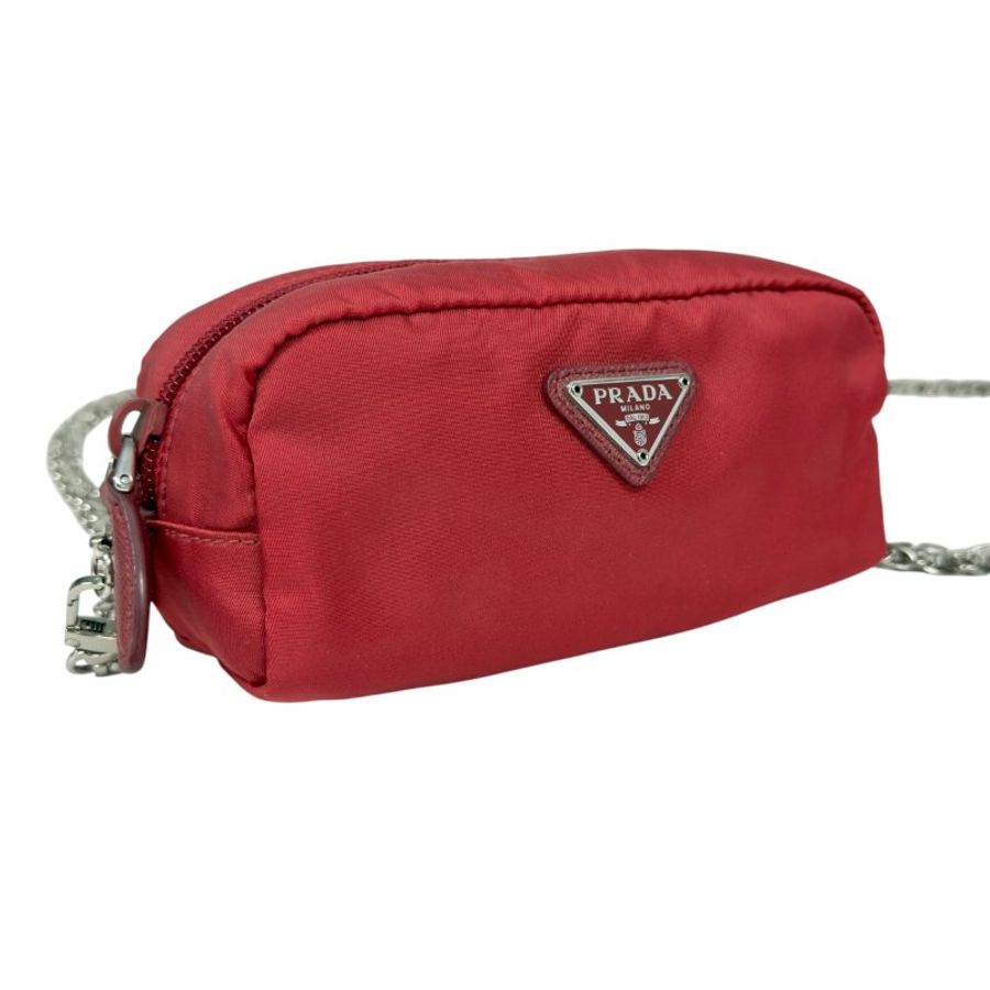 PRADA *自加鏈>送無品牌扣+無品牌鏈帶* 三角標 斜揹小袋-5