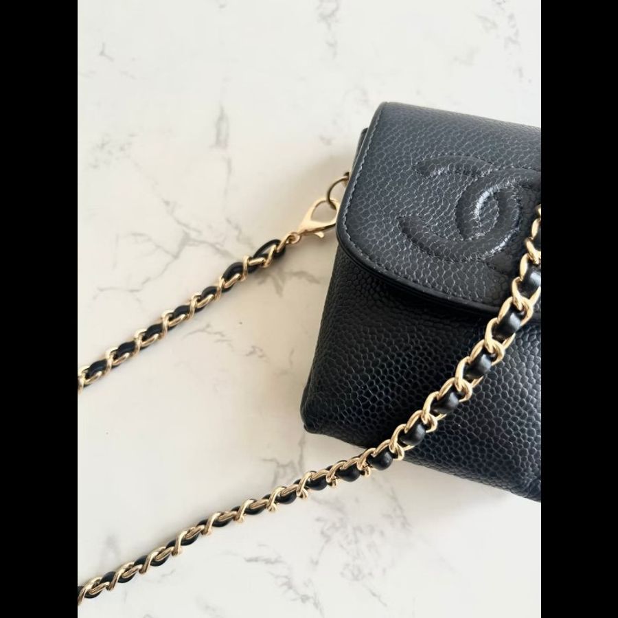 Chanel黑色魚子醬斜背包 側背包 單肩包 中古包 古董包 二手包-5