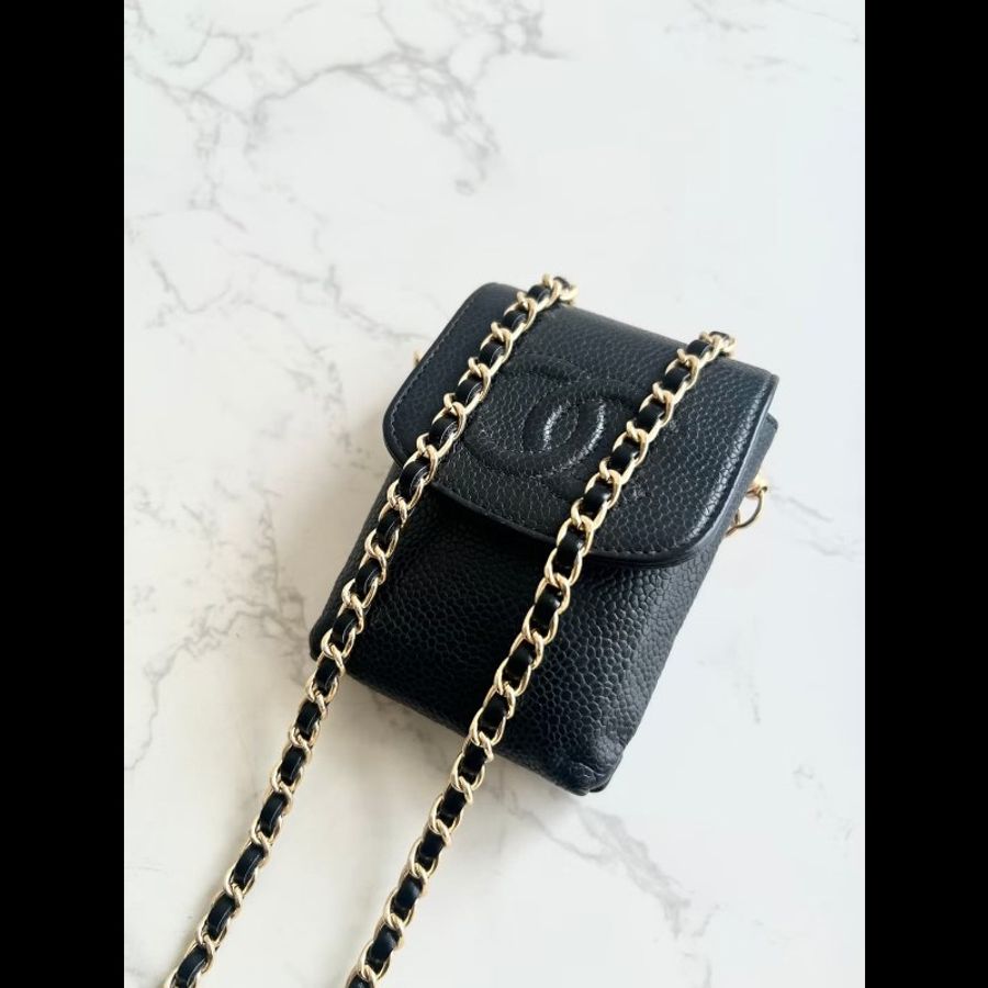 Chanel黑色魚子醬斜背包 側背包 單肩包 中古包 古董包 二手包-6