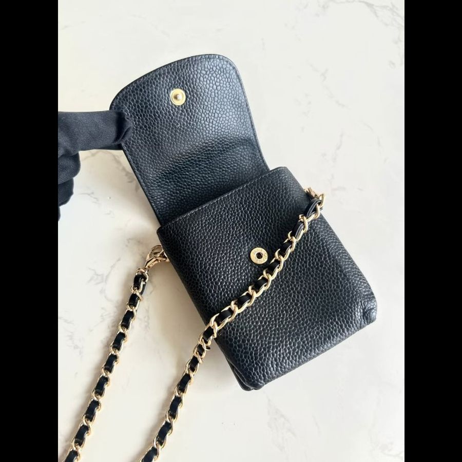 Chanel黑色魚子醬斜背包 側背包 單肩包 中古包 古董包 二手包-7