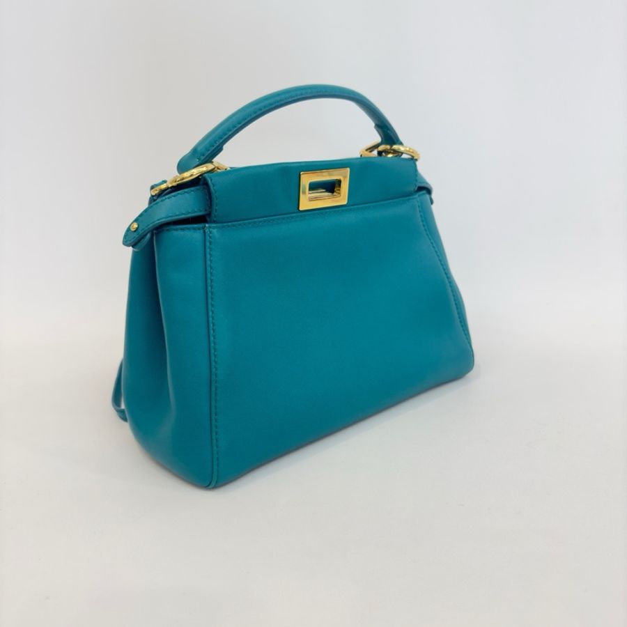 98新❤️Fendi/芬迪湖藍色尼龍小號Peekaboo子母托特單肩斜挎包-3
