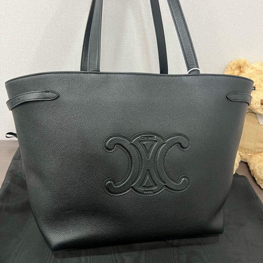 Celine/賽琳 黑色anais粒面牛皮托特包單肩包購物袋-1