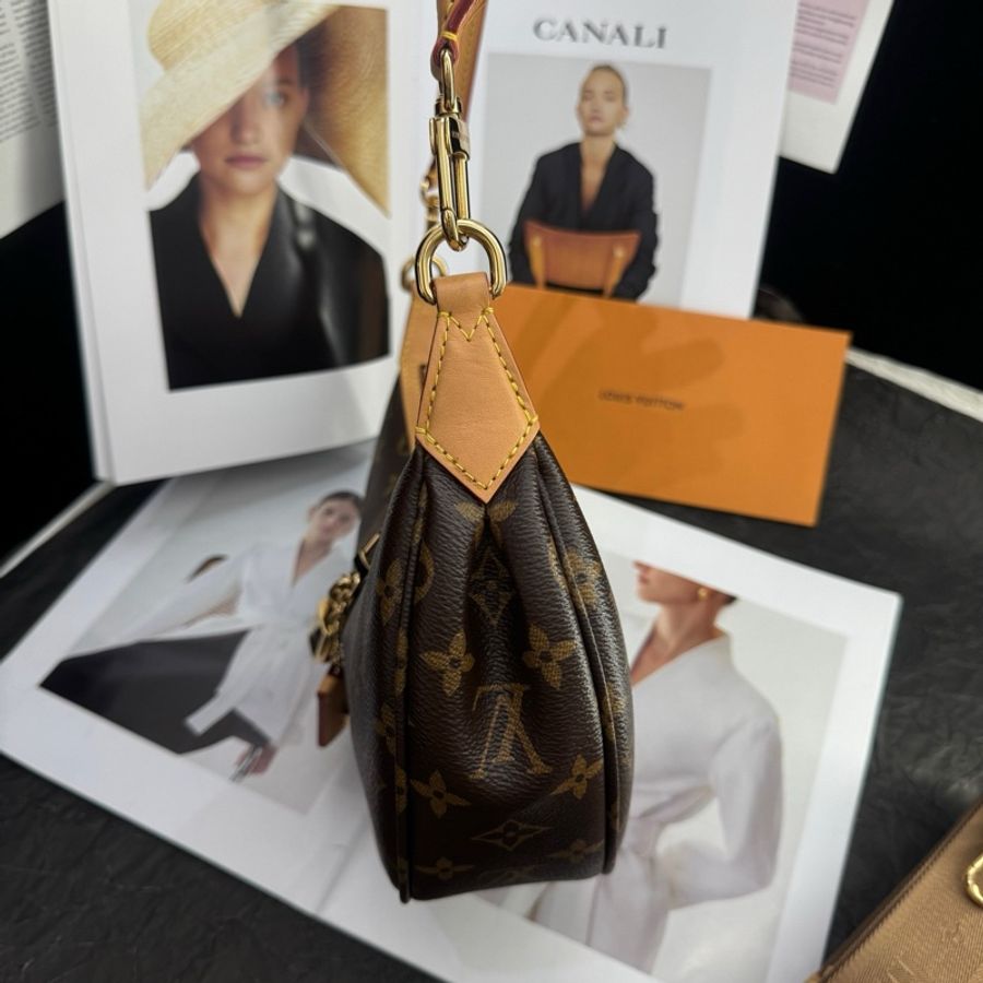 路易威登/Louis Vuitton LOOPING 手袋 月亮包手提包單肩包斜挎包 棕色老花塗層帆布 金扣 純芯片-2