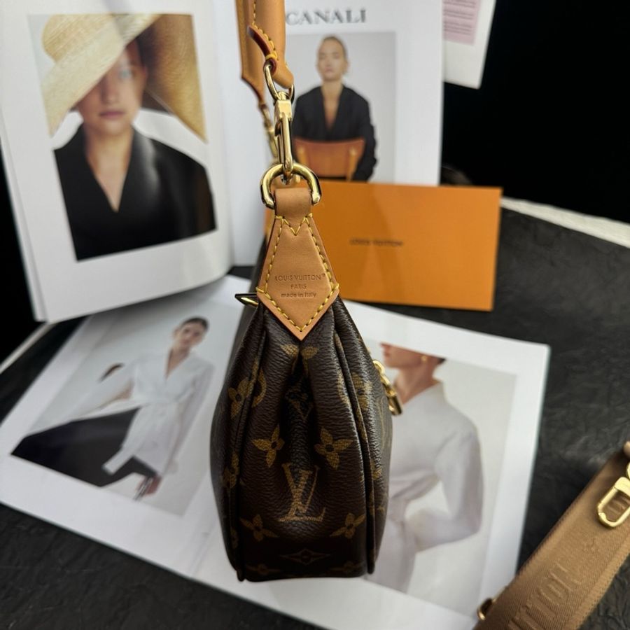 路易威登/Louis Vuitton LOOPING 手袋 月亮包手提包單肩包斜挎包 棕色老花塗層帆布 金扣 純芯片-3