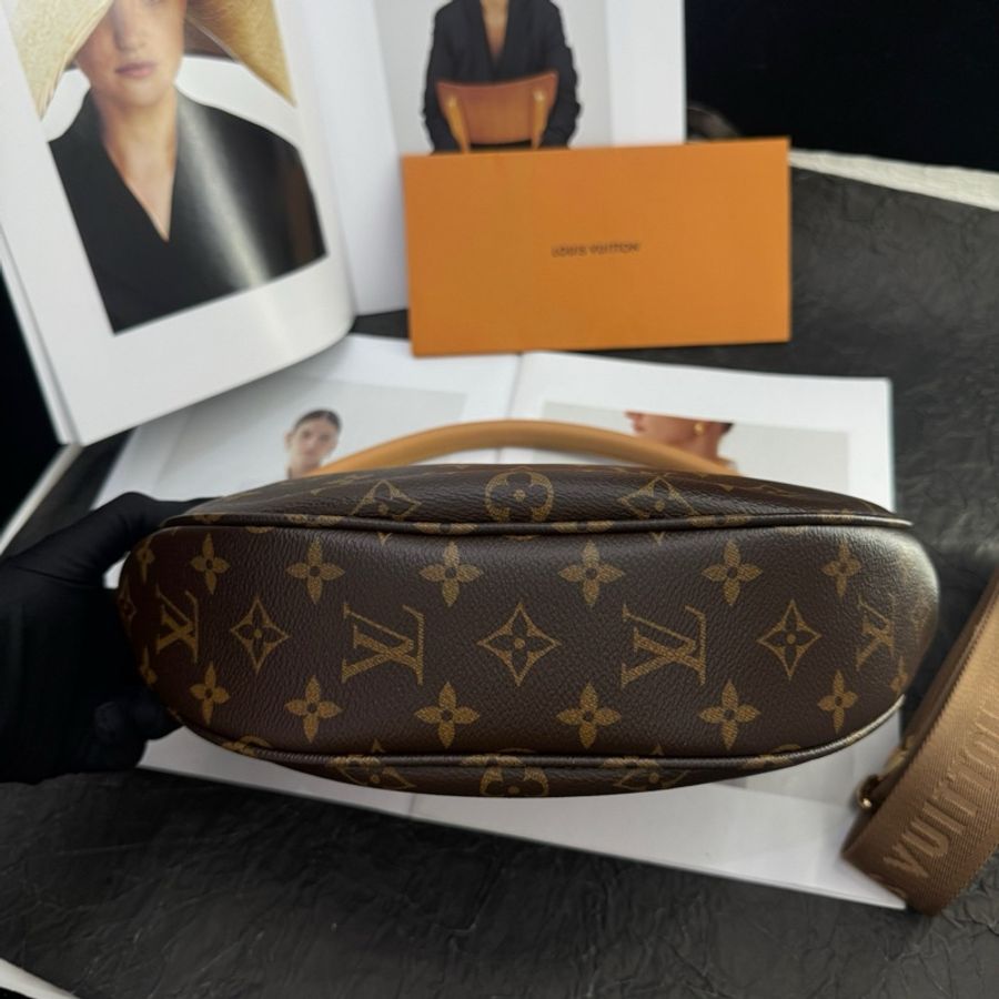 路易威登/Louis Vuitton LOOPING 手袋 月亮包手提包單肩包斜挎包 棕色老花塗層帆布 金扣 純芯片-5