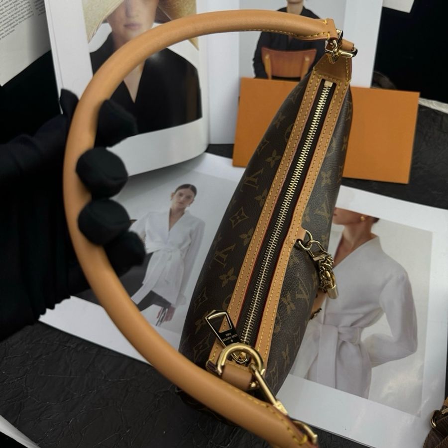 路易威登/Louis Vuitton LOOPING 手袋 月亮包手提包單肩包斜挎包 棕色老花塗層帆布 金扣 純芯片-6