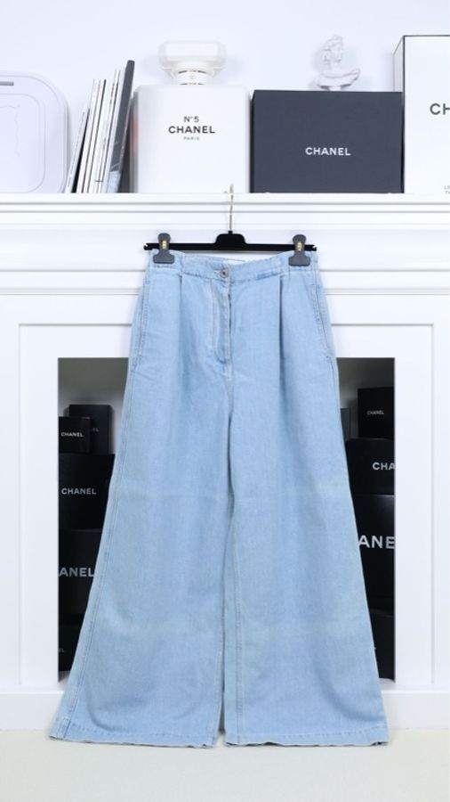 Loewe浅蓝色阔腿丹宁牛仔裤-0