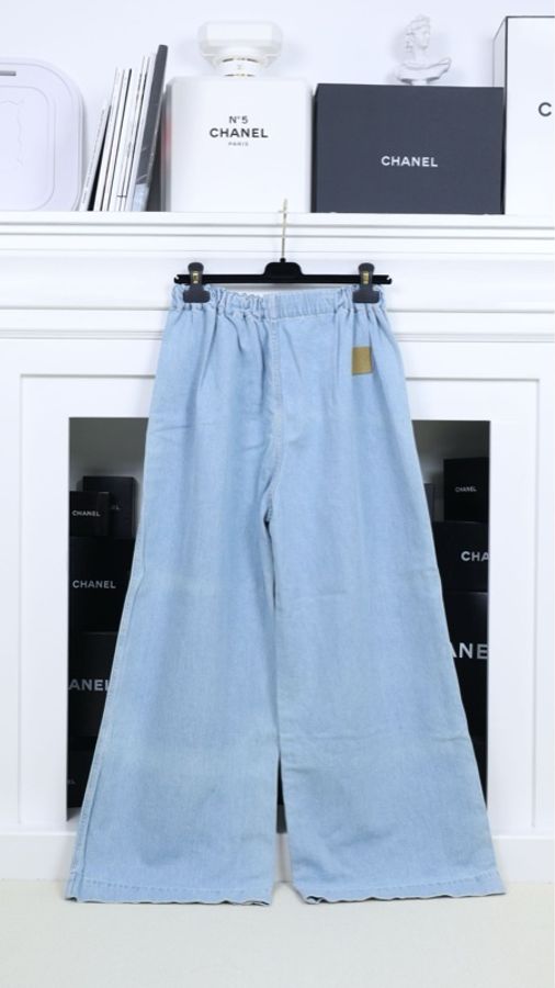 Loewe浅蓝色阔腿丹宁牛仔裤-1