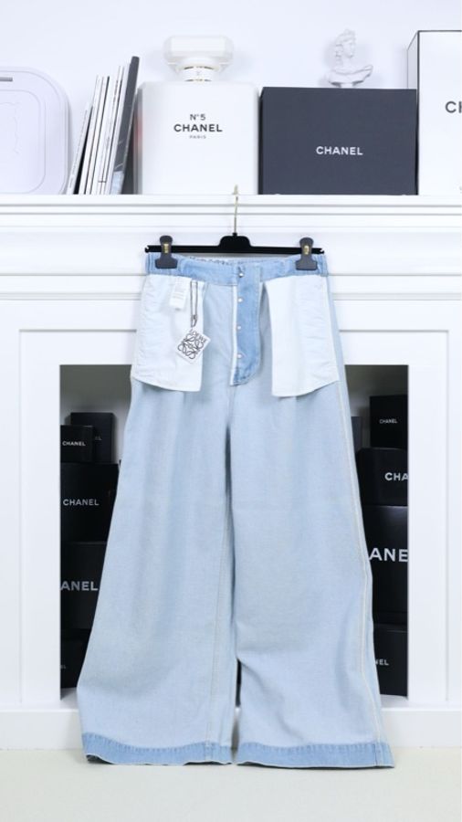 Loewe浅蓝色阔腿丹宁牛仔裤-4