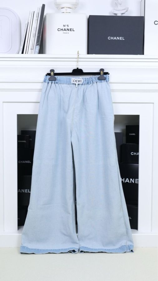 Loewe浅蓝色阔腿丹宁牛仔裤-5