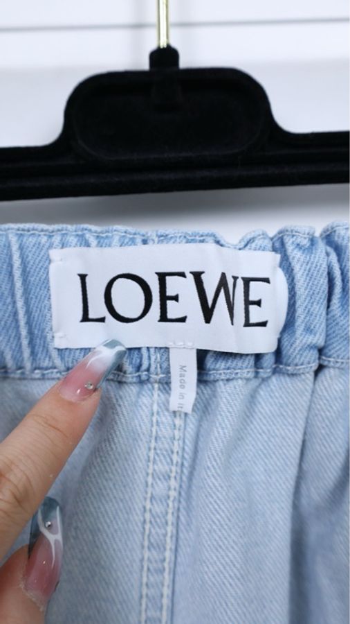Loewe浅蓝色阔腿丹宁牛仔裤-12