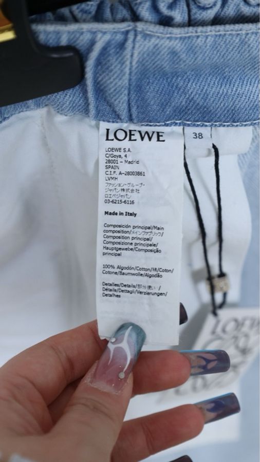 Loewe浅蓝色阔腿丹宁牛仔裤-16