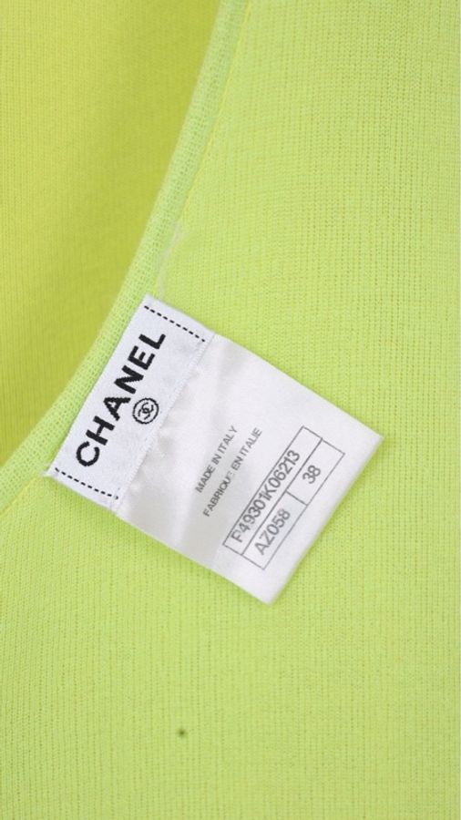 Chanel 14年苹果绿亚克力扣V领无袖连衣裙-11