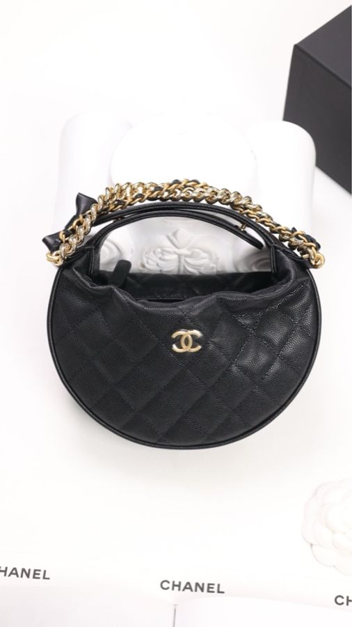 Chanel 24S黑金荔枝皮皮穿链呼啦圈手提包-0