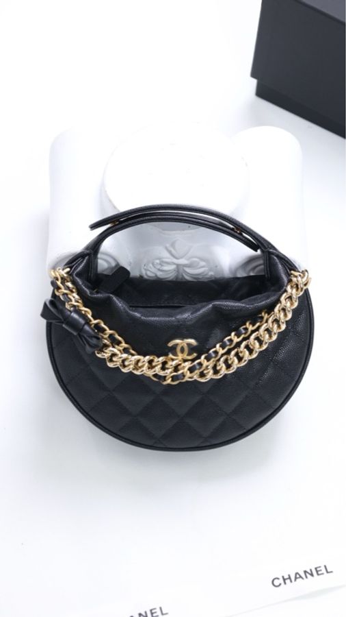 Chanel 24S黑金荔枝皮皮穿链呼啦圈手提包-1