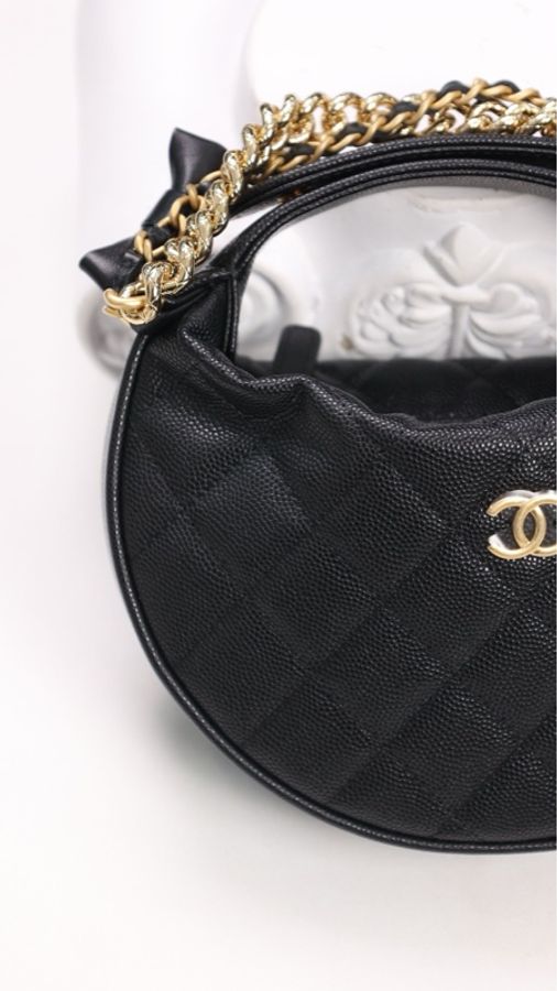 Chanel 24S黑金荔枝皮皮穿链呼啦圈手提包-19