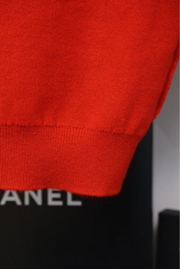 Chanel 94年红色针织花瓣滚边开衫外套短袖半裙三件套套装-11