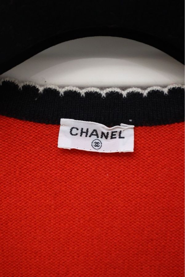 Chanel 94年红色针织花瓣滚边开衫外套短袖半裙三件套套装-22